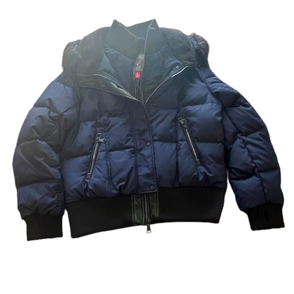 NWT Vince Camuto Quilted Down Fill Bomber Coat with Faux Fur Navy Black XL Women - Picture 4 of 16